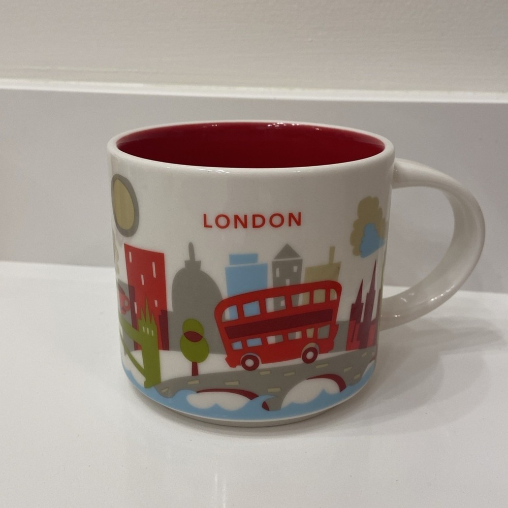 Starbucks London You Are Here Mug Red Double Decker Bus Collector Coffee 14 Oz.